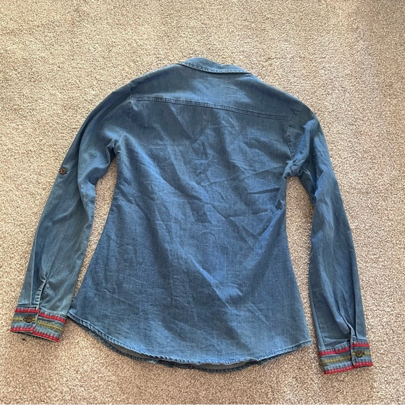 La Diosa Aztec Embroidered Denim Button-Up Long Sleeve Medium - Picture 6 of 11